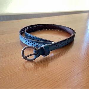 Laser cut skinny blue leather belt size S